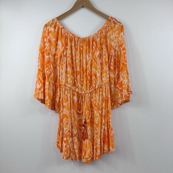 Women’s Dress Size Small Orange Resort Beach Vacation Cover Up Ruffles Print - Picture 1 of 7